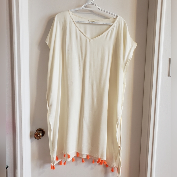 Institut Esthederm Paris Beach Wrap Cream Coral Toggles Boho Hippie 100%Viscose - Picture 2 of 12